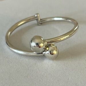 Vintage 925 Sterling Silver Bypass Hinged Cuff Bangle Ball Statement Bracelet